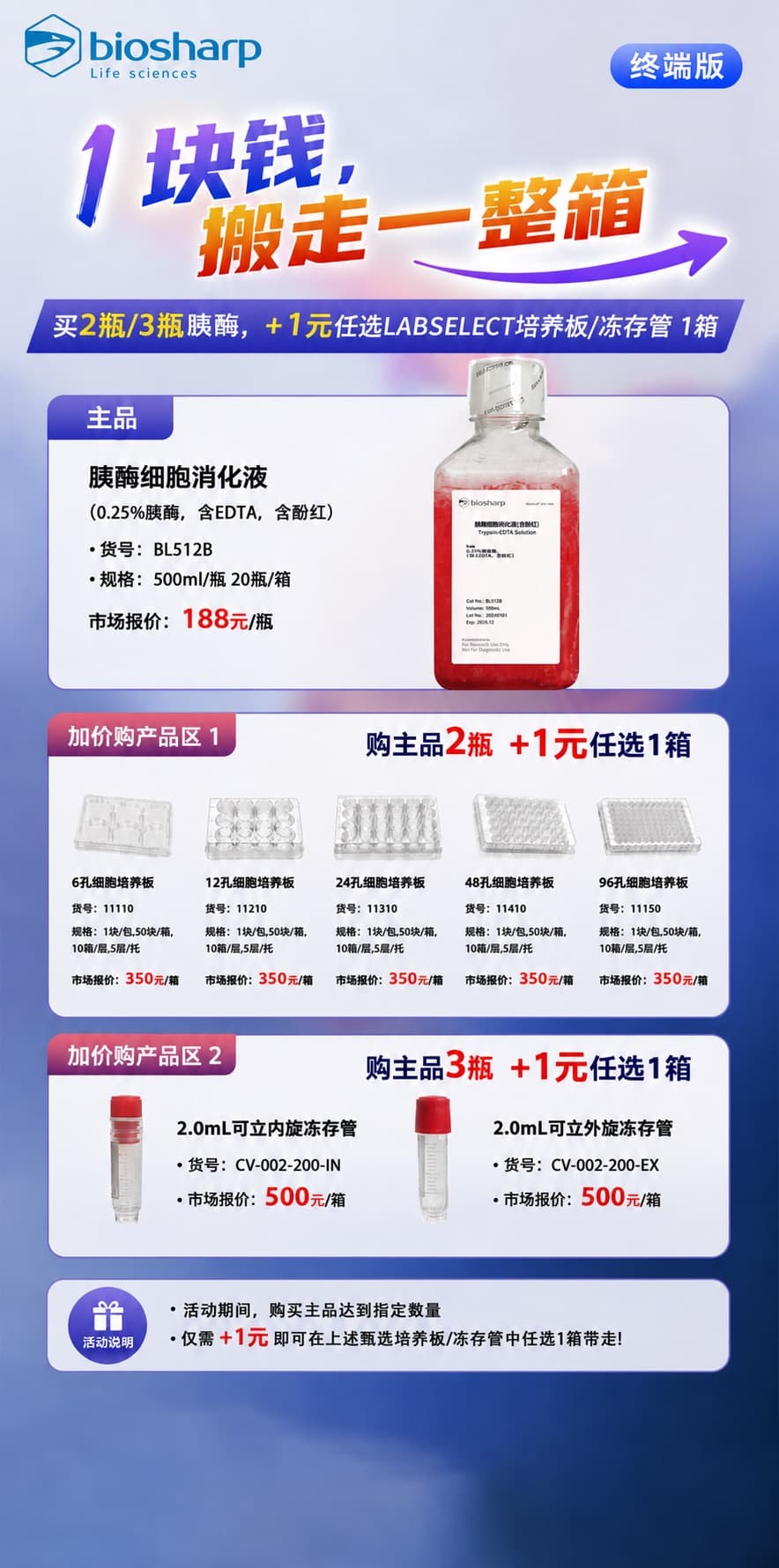 Biosharp BL512B 胰酶加 1 元换购 LABSELECT 培养板或冻存管活动